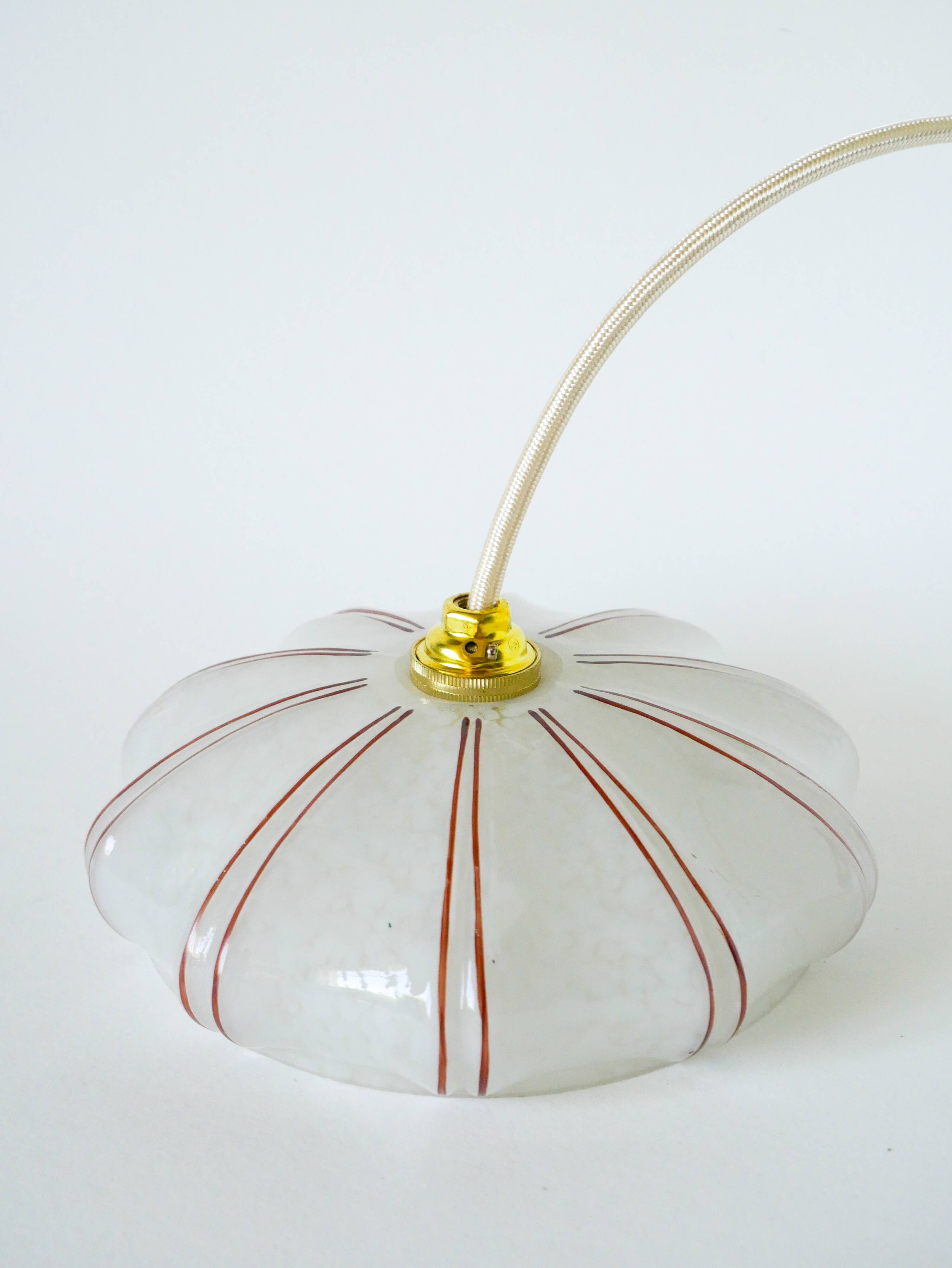 Clichy glass pendant light, white and burgundy, Art Deco, 1930