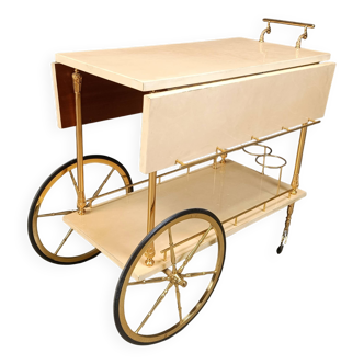 Italian Lacquered Goatskin / Parchment Serving Bar Cart by Aldo Tura, 1960s
