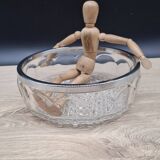 Chiseled glass salad bowl with metal rim