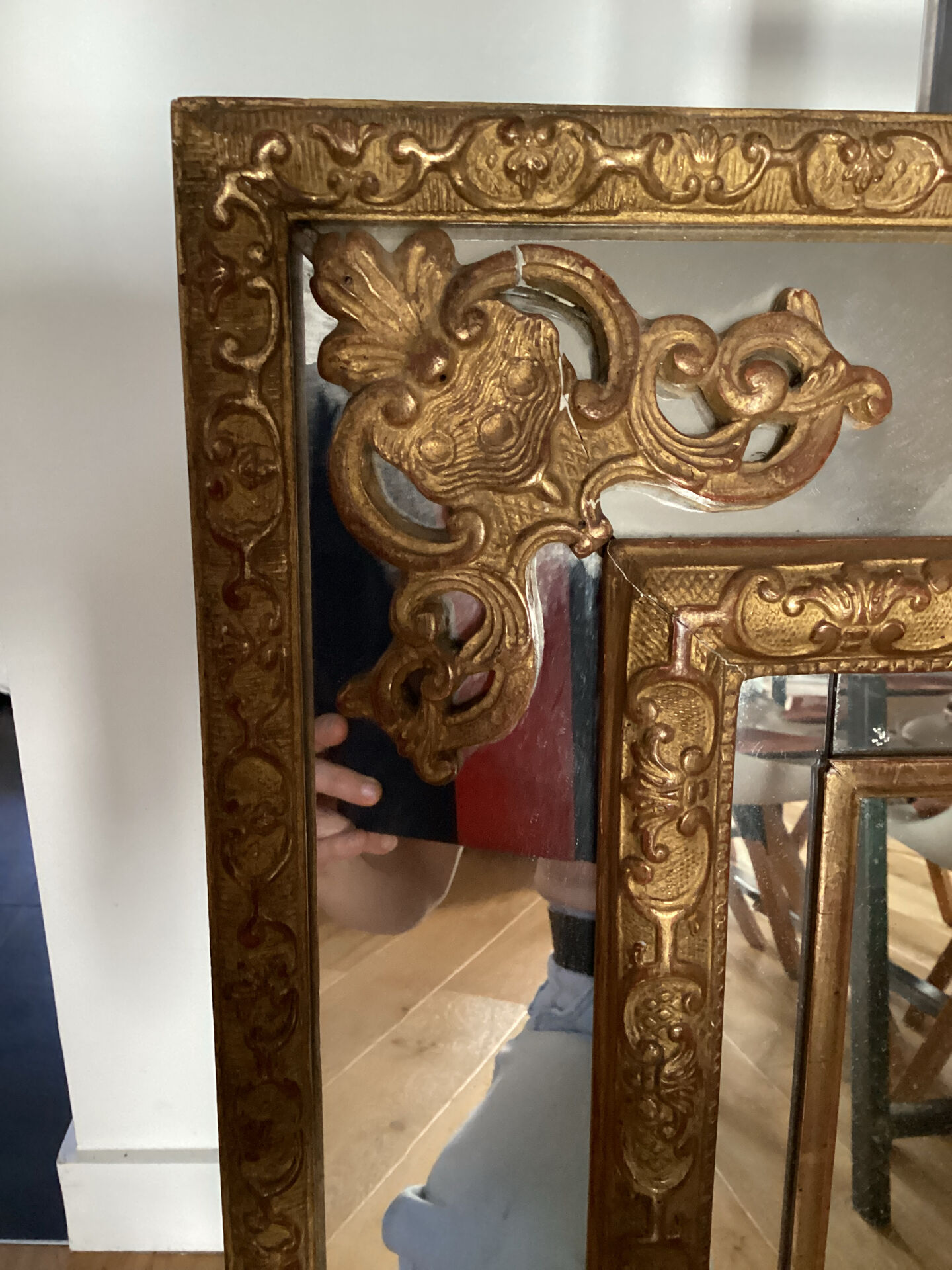 Antique oak mirror, rockwork style, early 20th century.