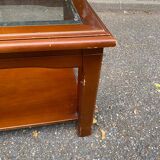 Table vintage basse bois massif et verre