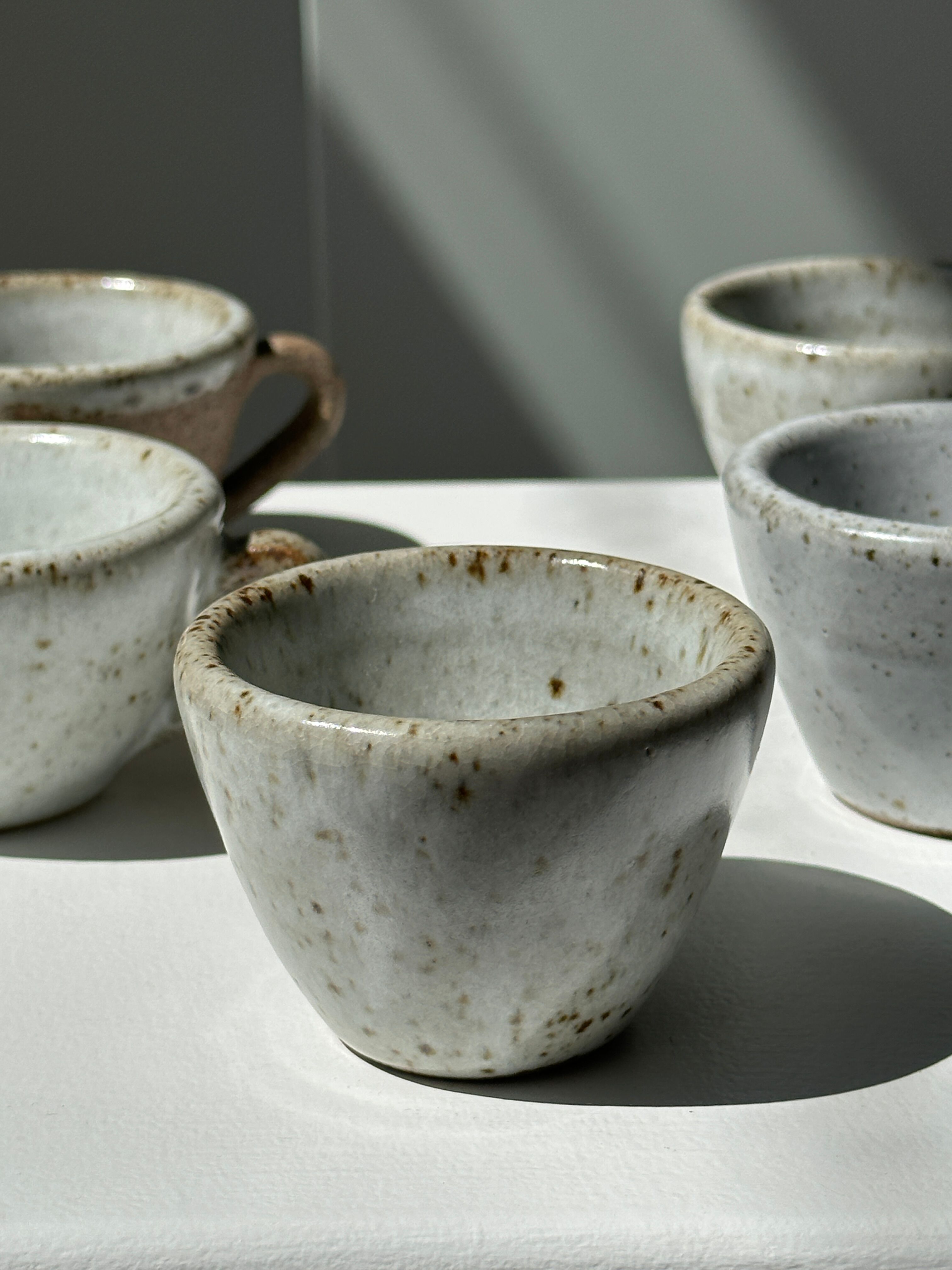 Set of 5 Indonesian ceramic handle coffee cups