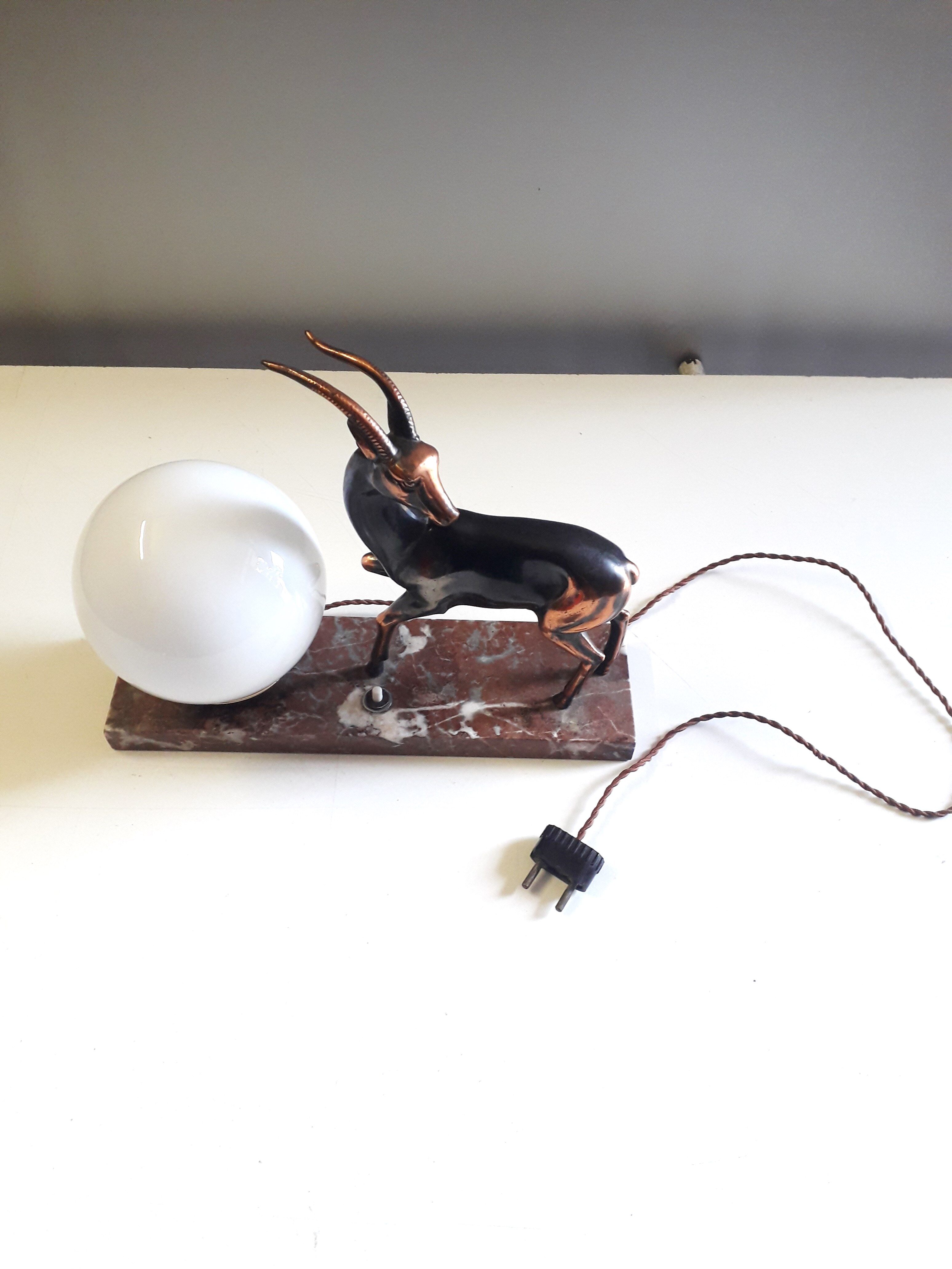 Art Deco table lamp - Copper antelope on marble - 1940