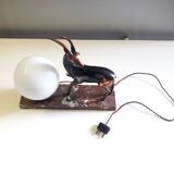 Art Deco table lamp - Copper antelope on marble - 1940