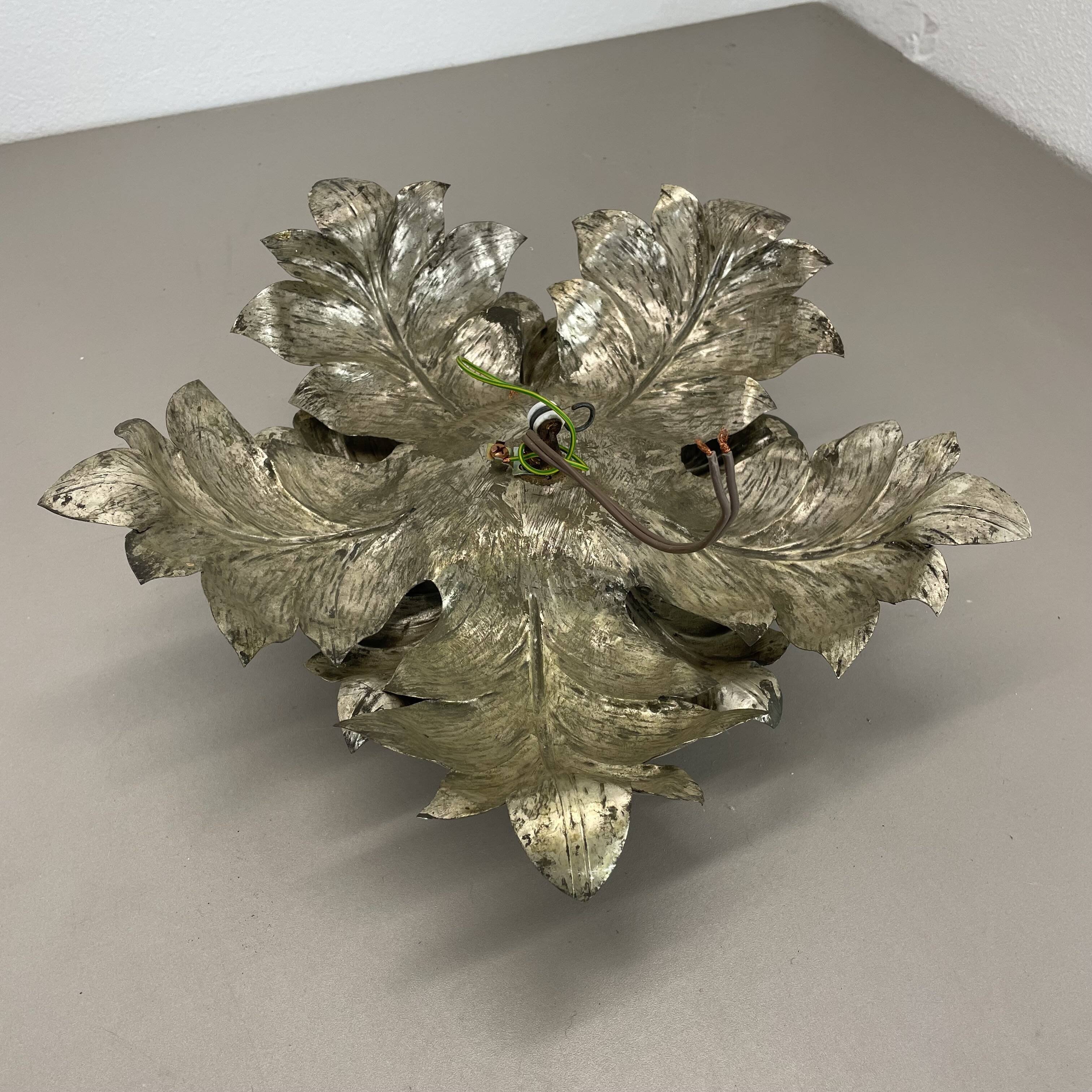 rare 36cm silver tone Metal Florentiner Leaf Theatre Ceiling Light, Italy