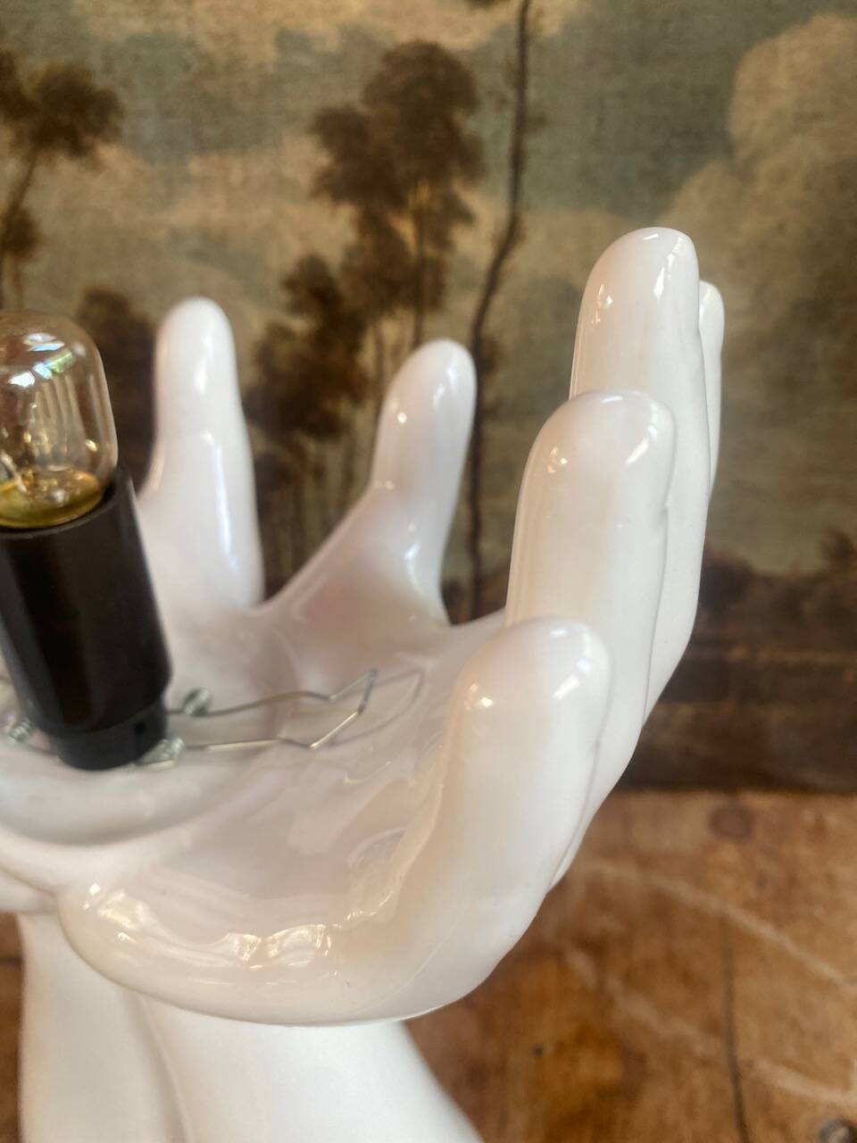 vintage ceramic and opaline hand lamp