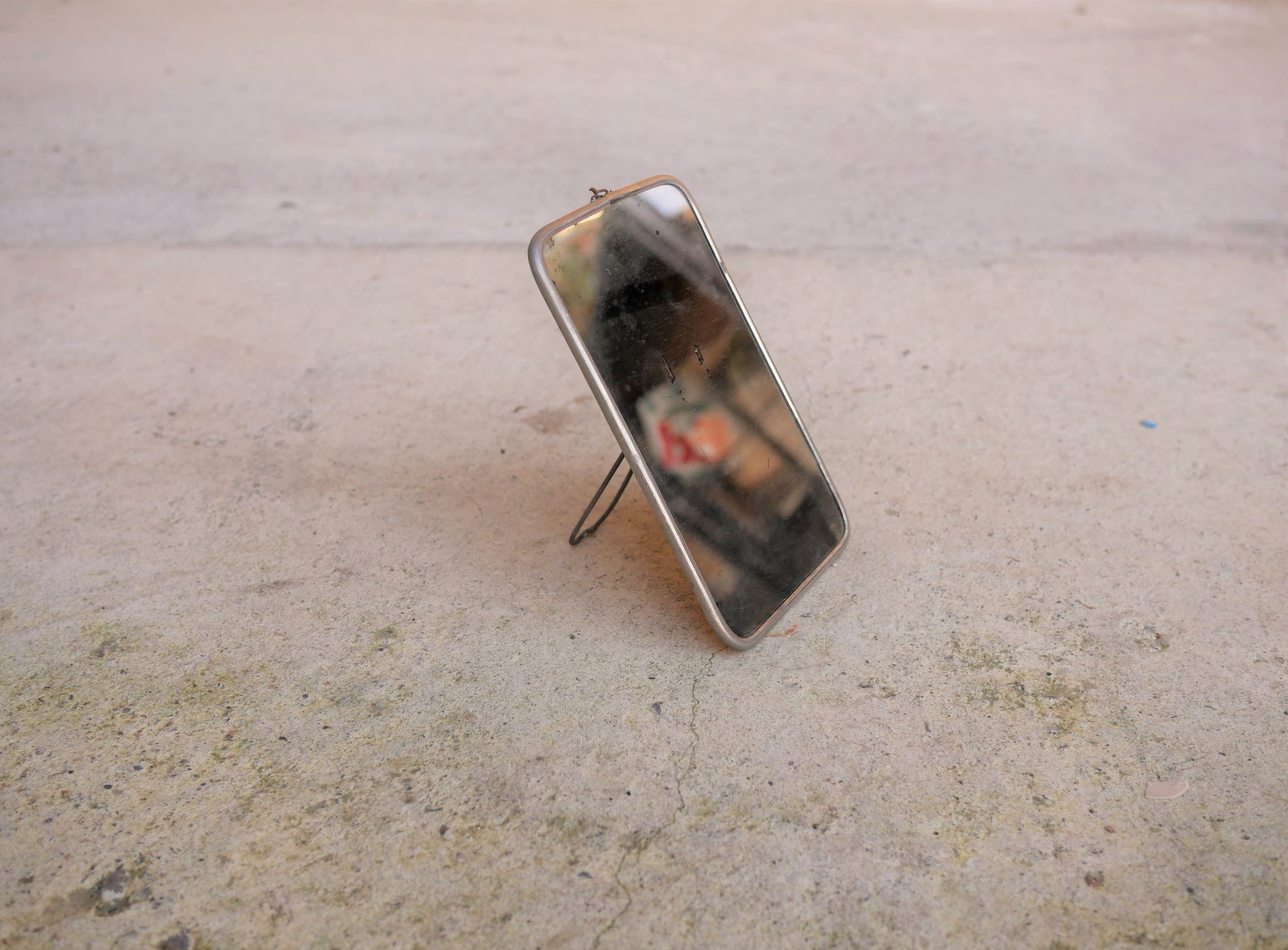 Vintage silver barber's mirror 20cm x 13cm