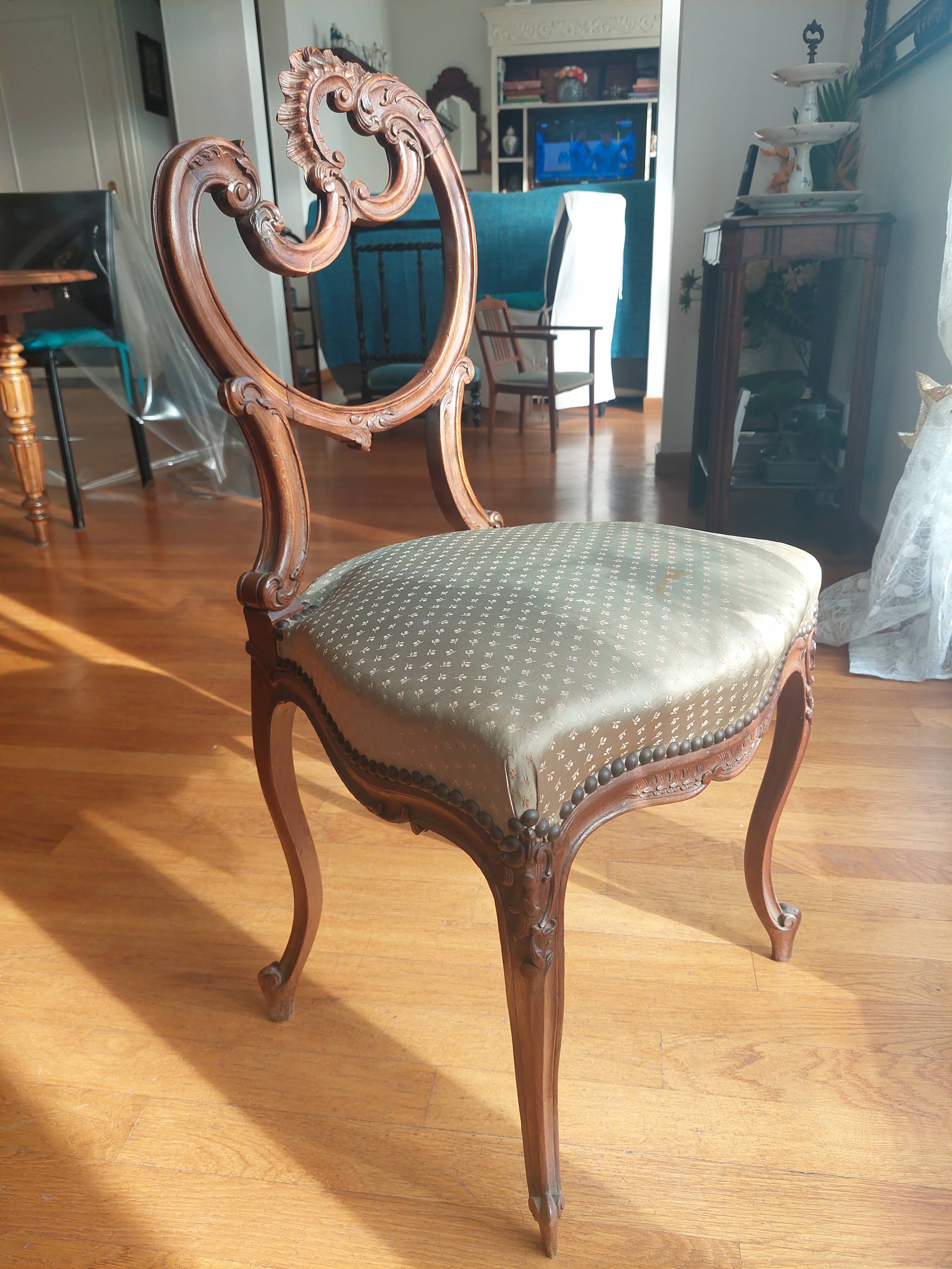 Louis XV style chair with asymmetrical carved wooden back