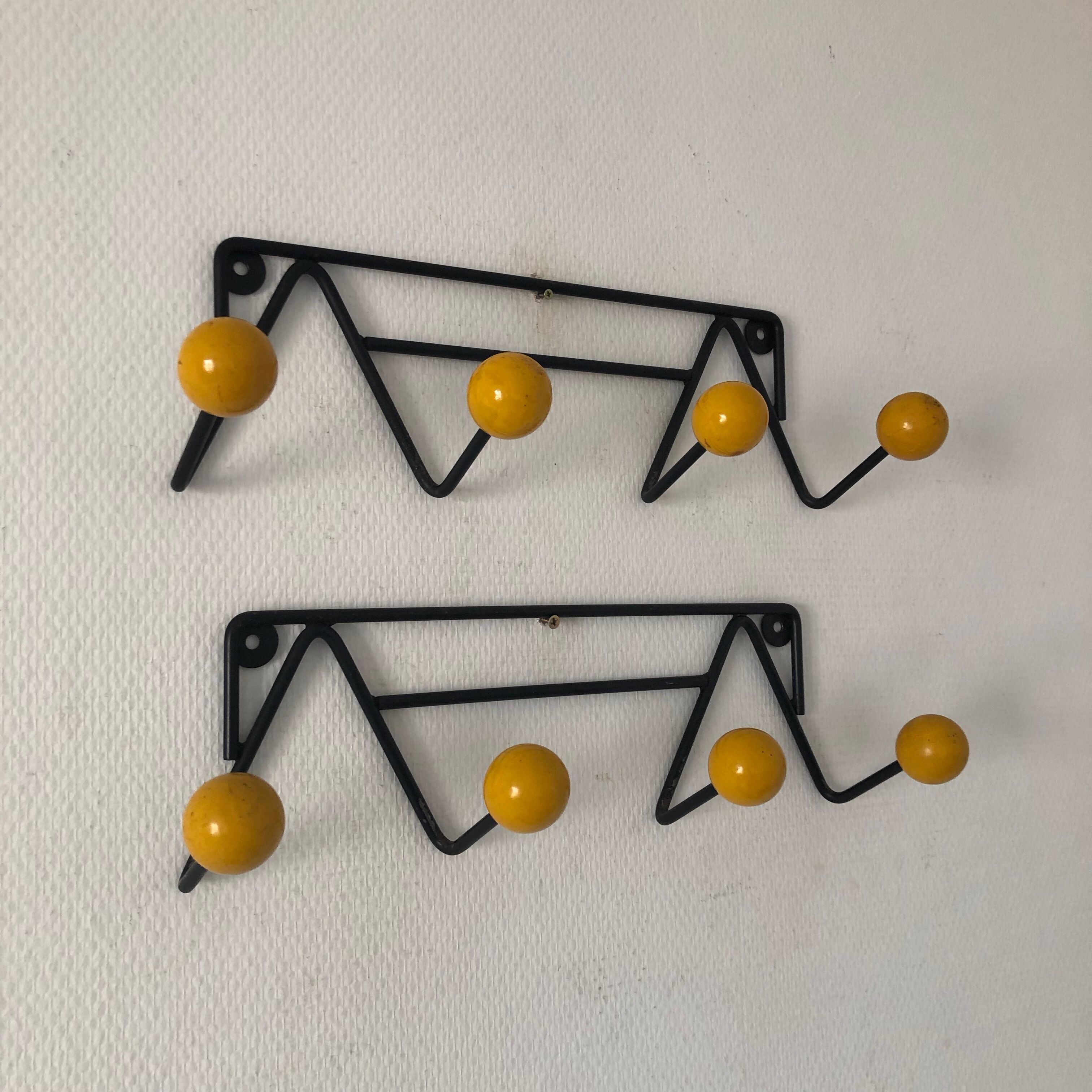 Pair coat racks balls 4 vintage patères 1960
