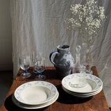 Set of 10 small soup plates with blue flower frieze pattern