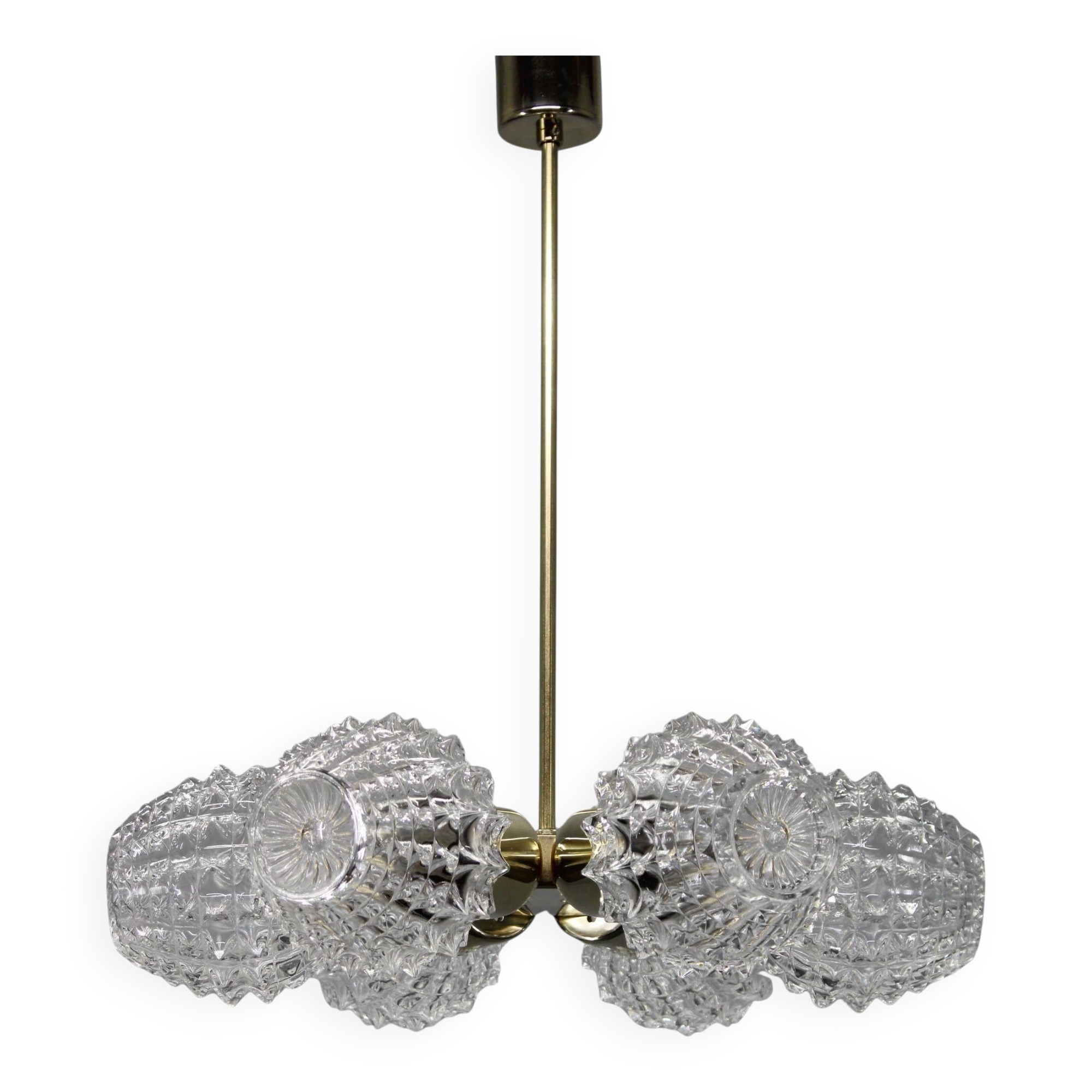 Mid-century Sputnik brass glass chandelier, 1970s Czechoslovakia