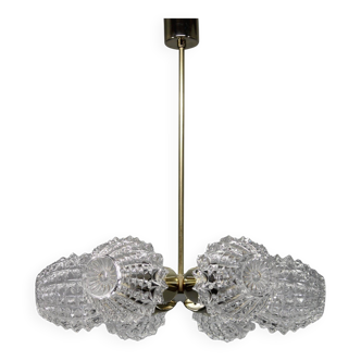 Mid-century Sputnik brass glass chandelier, 1970s Czechoslovakia