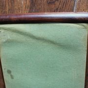 Rectangular mirror tray with wooden handles and gilding.