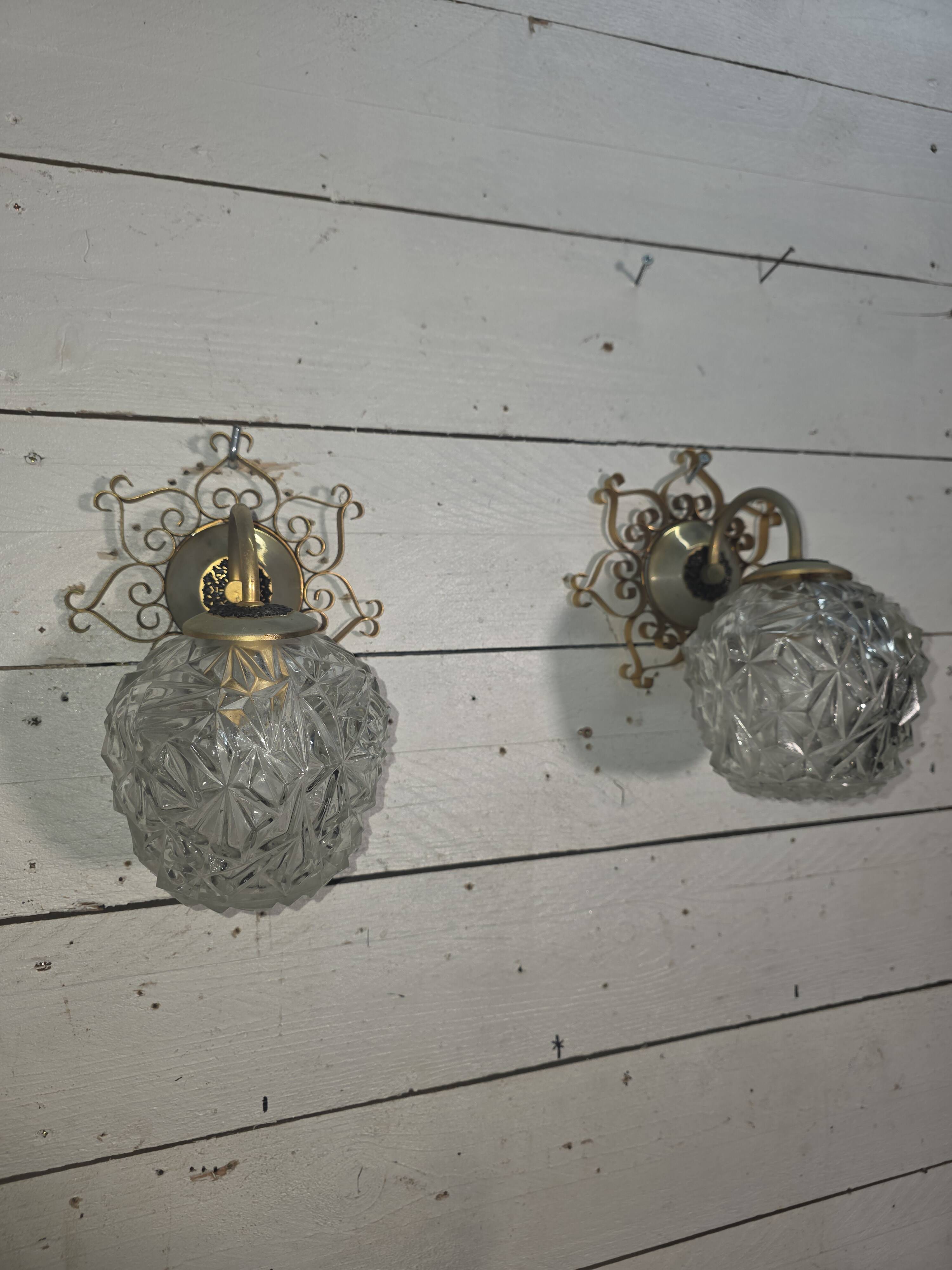 Paire d'appliques vintage en fer forgé doré des années 60/70