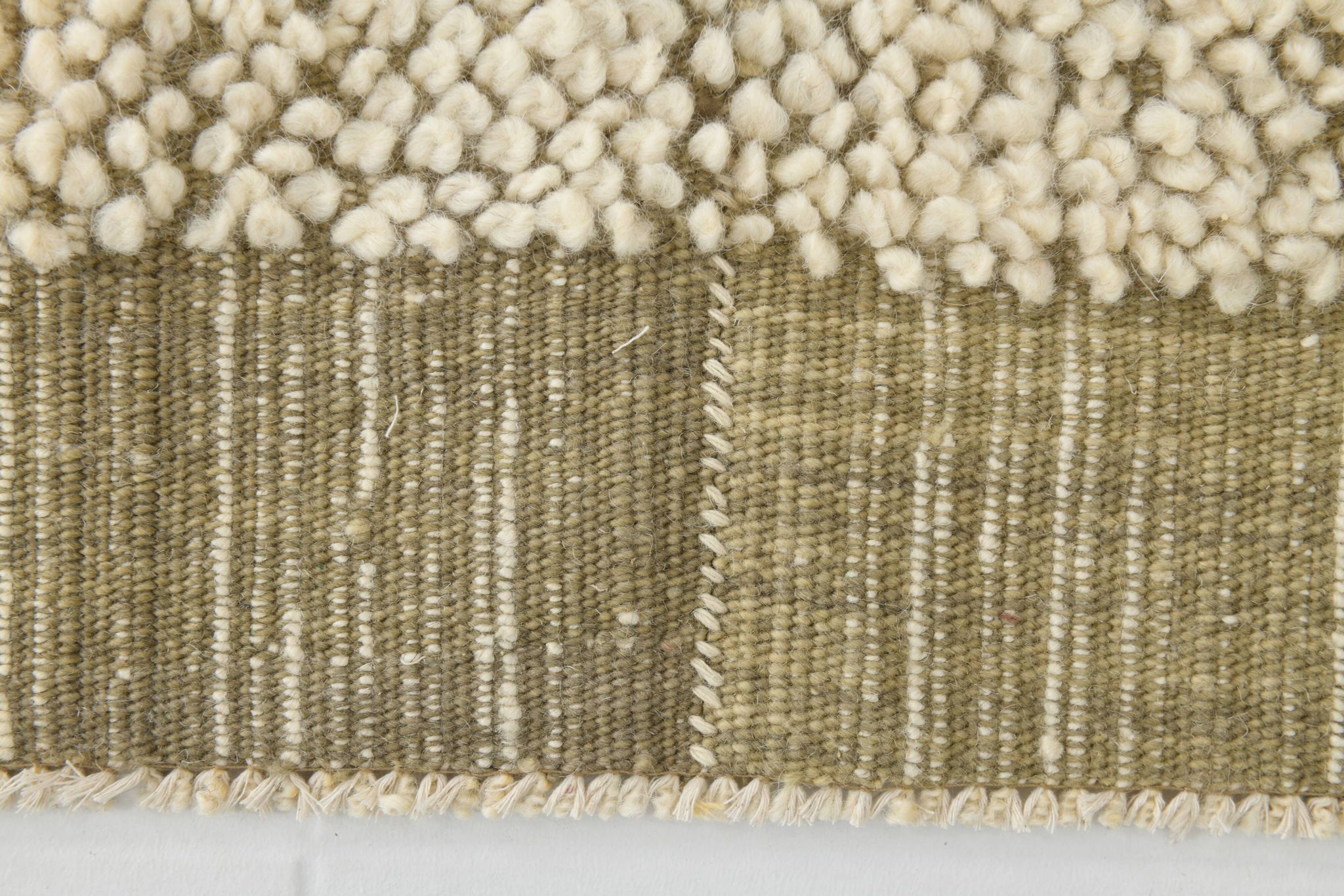 4x7 Army Green & Beige Modern Kilim Rug, 130x215Cm