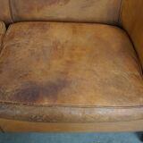 Vintage Sheepskin Leather 2-Seater Sofa in English Style