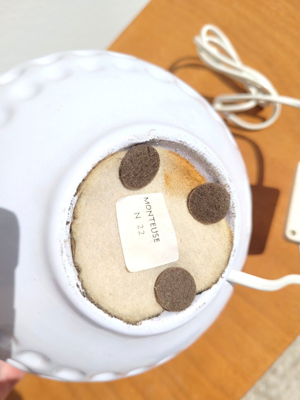 Vintage golf ball lamp base, white ceramic "Monteuse"