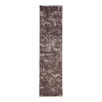 Tapis de course vintage turc en laine douce, gris foncé, 2x10