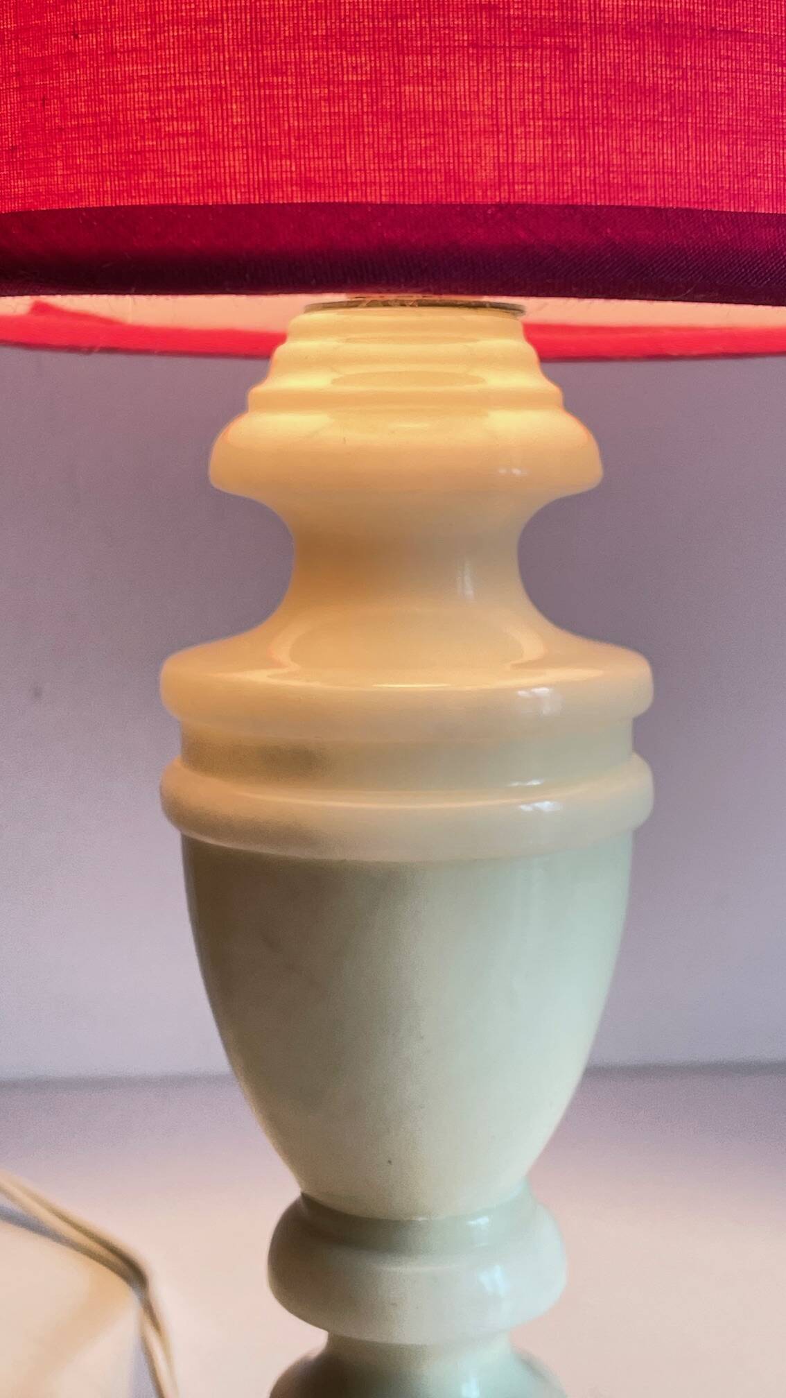Vintage marble and fuchsia fabric lamp