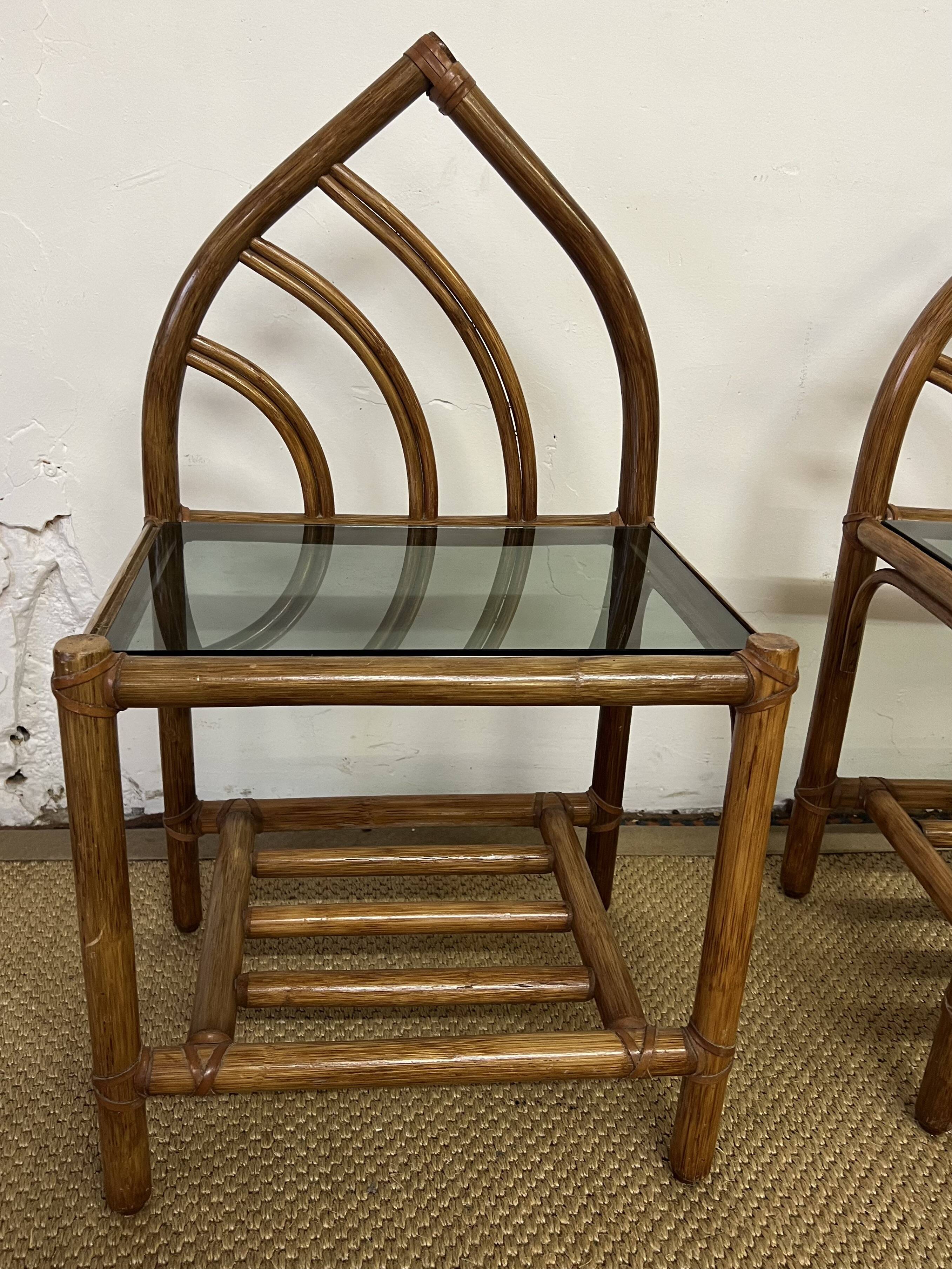 Pair of bamboo and rattan bedside tables