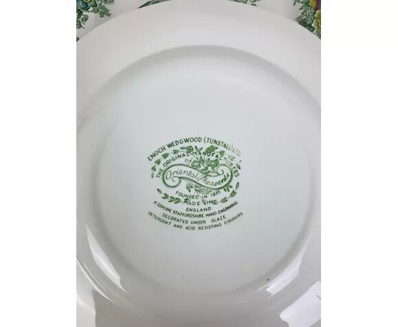 6 flat plates wedgwood oriental pheasants green
