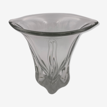 Vintage moulded glass vase, crystalline glass - 20th century