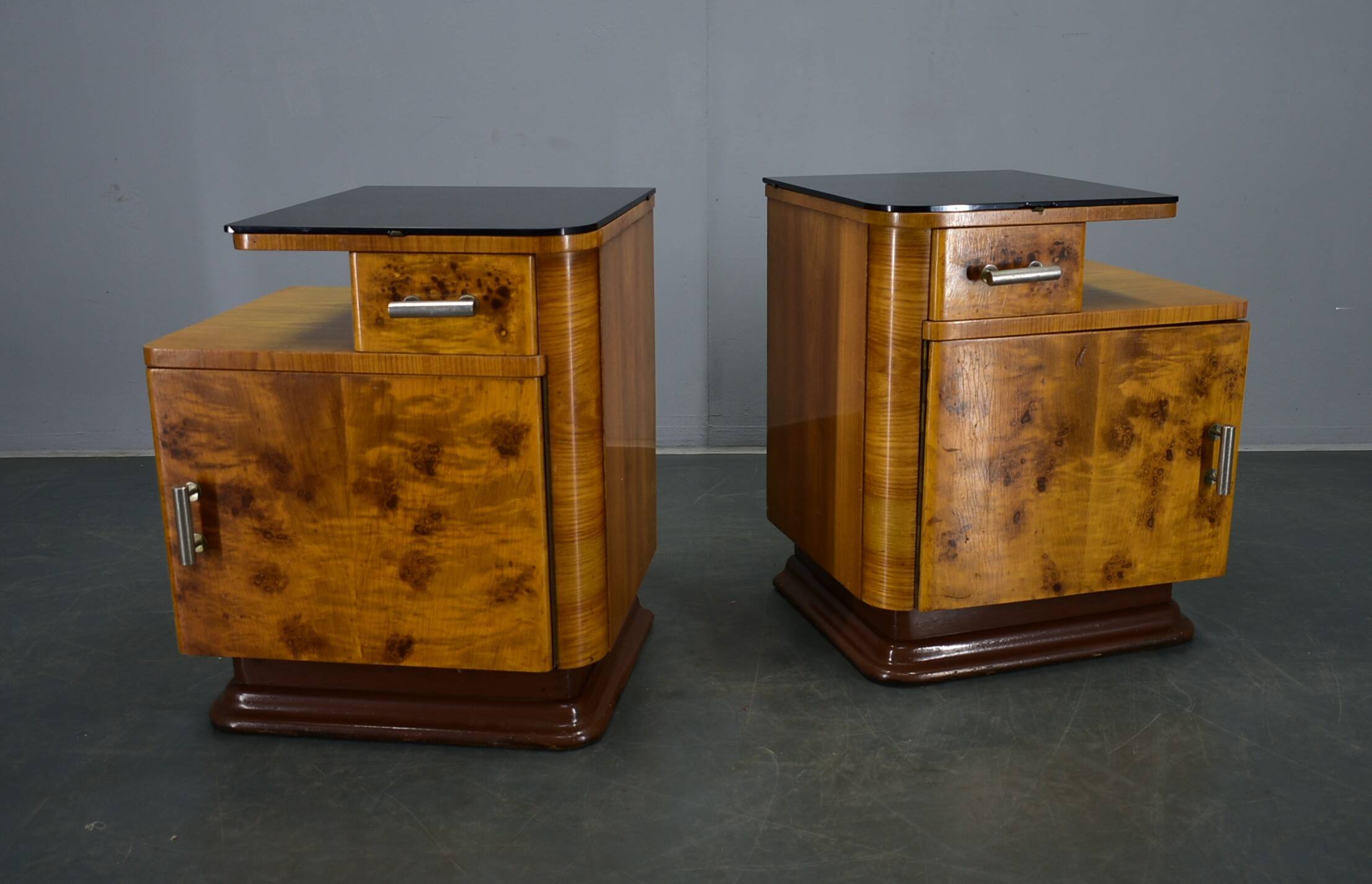 1942s set of bedside tables by Jindrich Halabala, Czechoslovakia