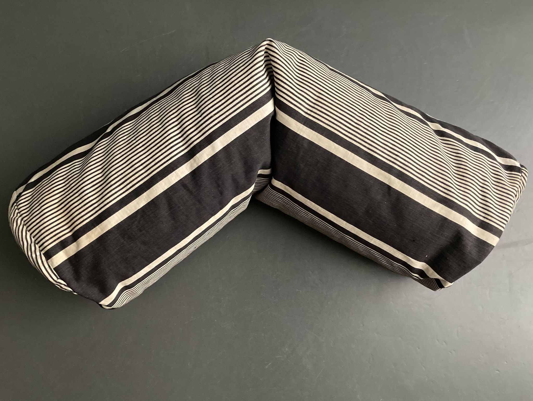 19th century ticking canvas cushion with stripes, 80cm mattress