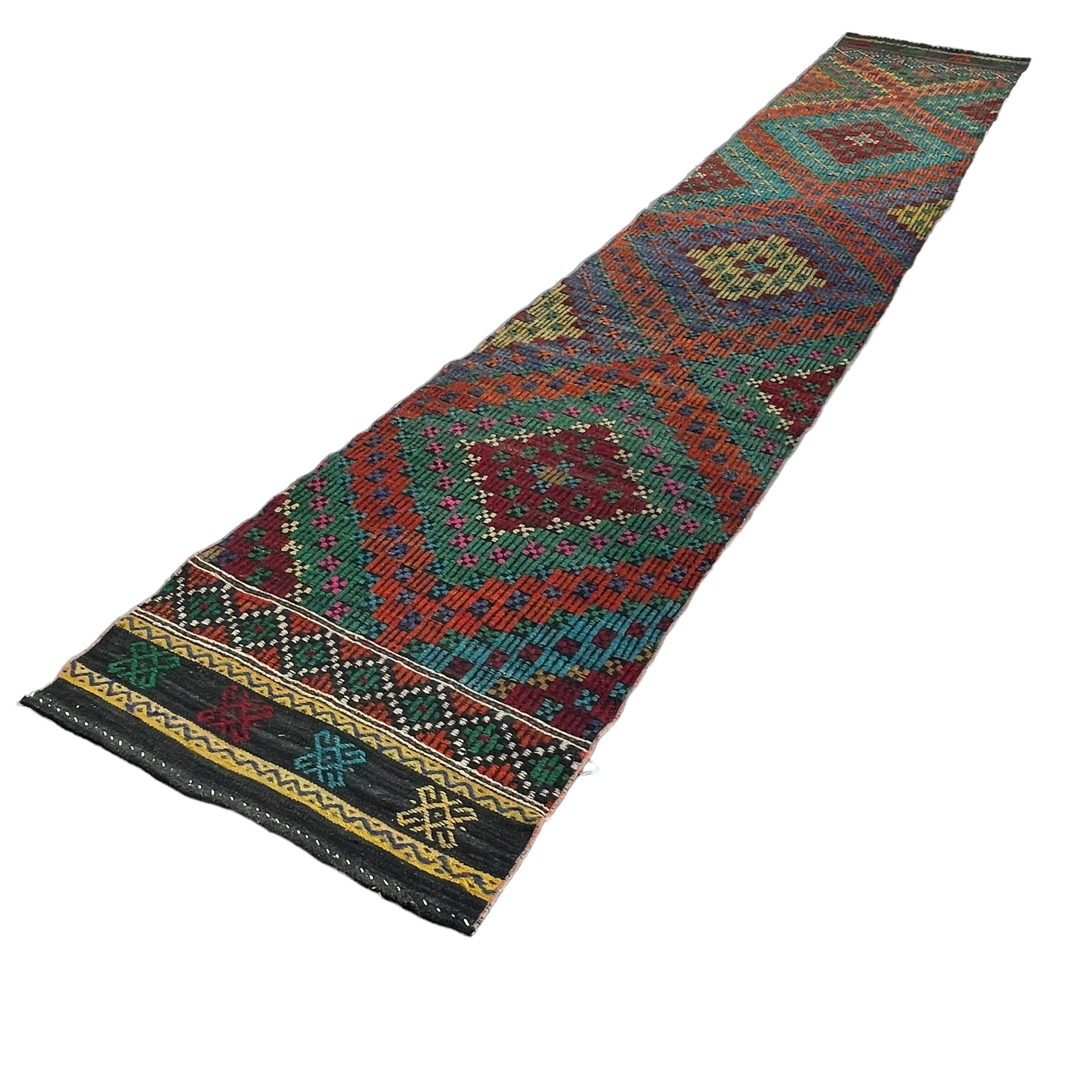 Tapis vintage turkish kilim runner 335 x 63 cm