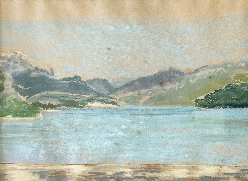 Painting "Mountain Lake", Pastel on paper, framed