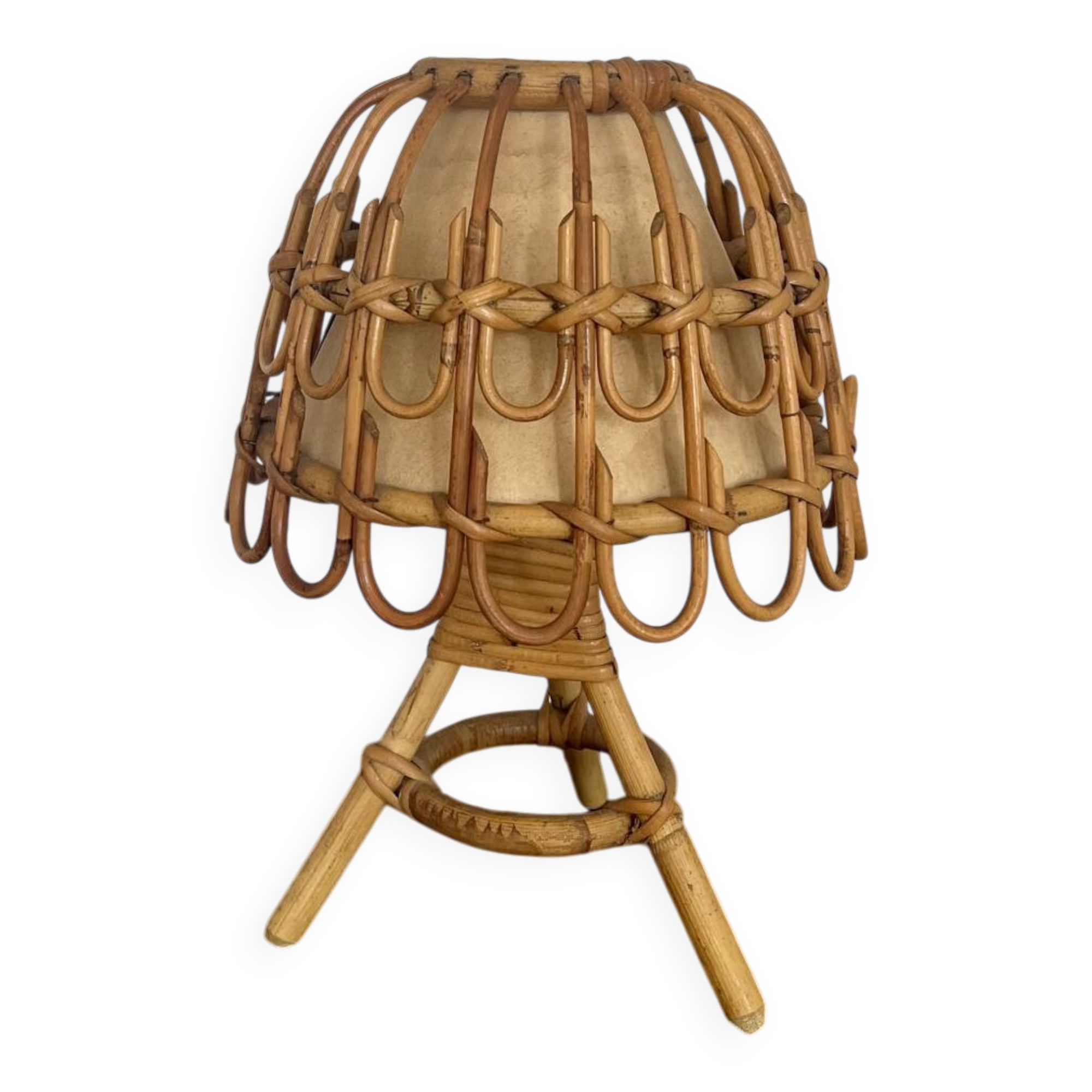 Lampe en rotin Louis Sognot années 1960