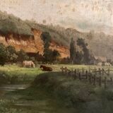 Old animated landscape painting from the 19th century