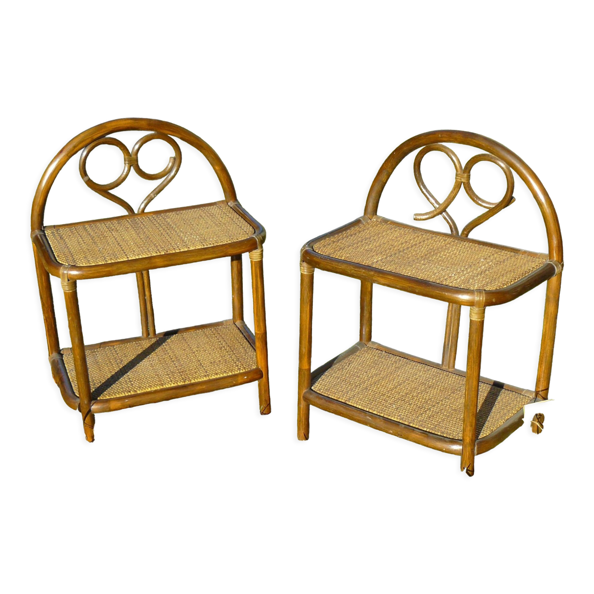 Pair of vintage rattan bedside tables 1970
