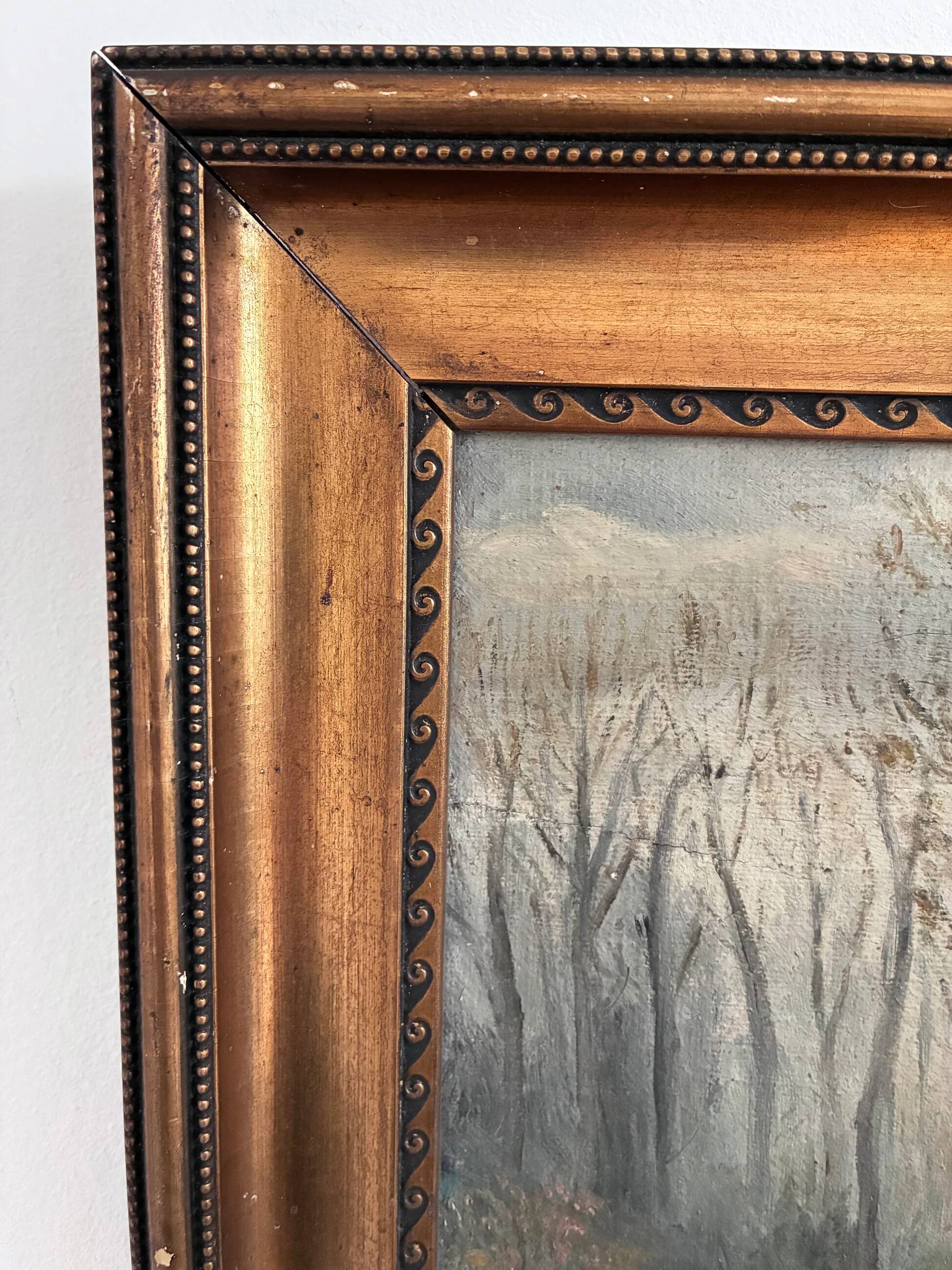 Antique original forest landscape oil painting c. 1910