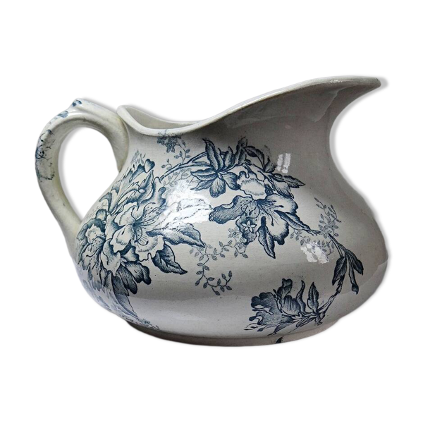Broc de toilette Terre de Fer ''Floréal'', faïencerie Givors, décor floral XIXe