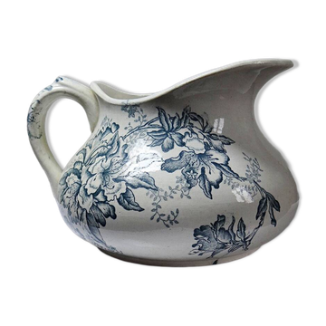Broc de toilette Terre de Fer "Floréal", faïencerie Givors, décor floral XIXe