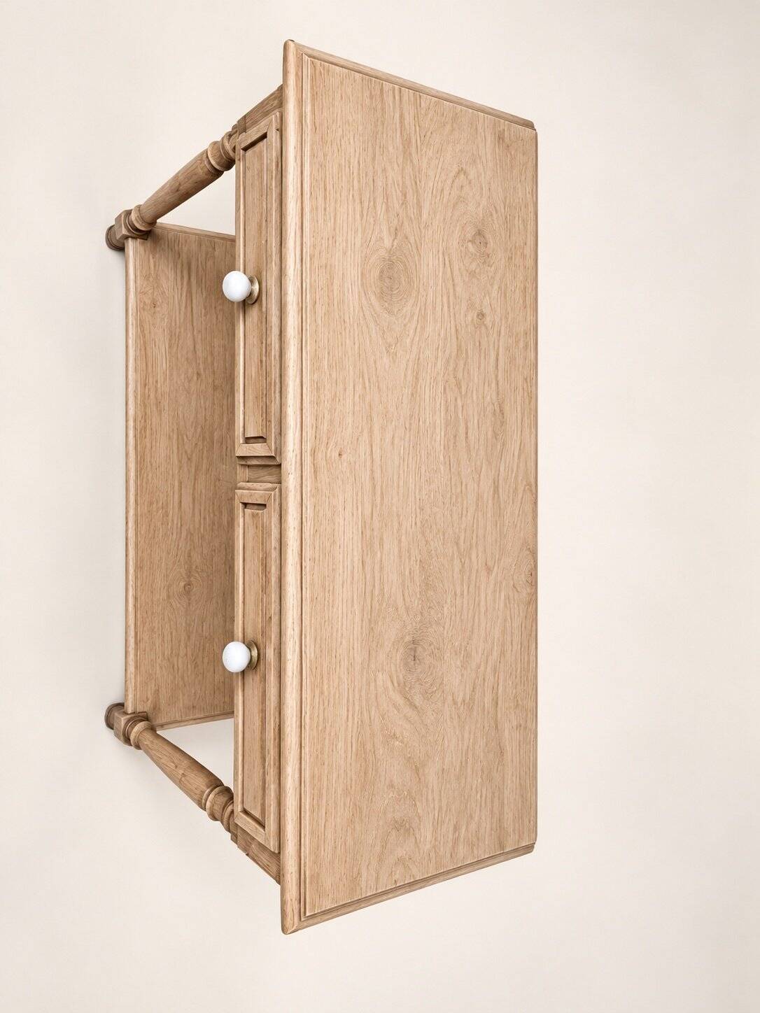 Louis-Philippe console style – Solid oak – Porcelain and brass knobs