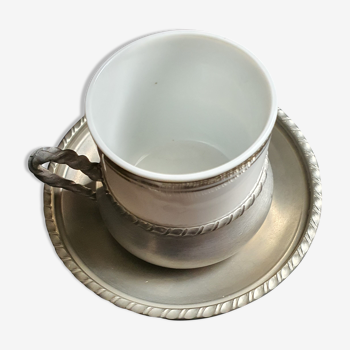 Cup with support and tin saucer