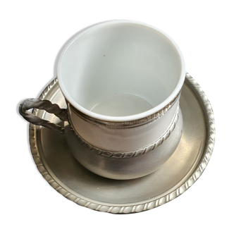 Cup with support and tin saucer