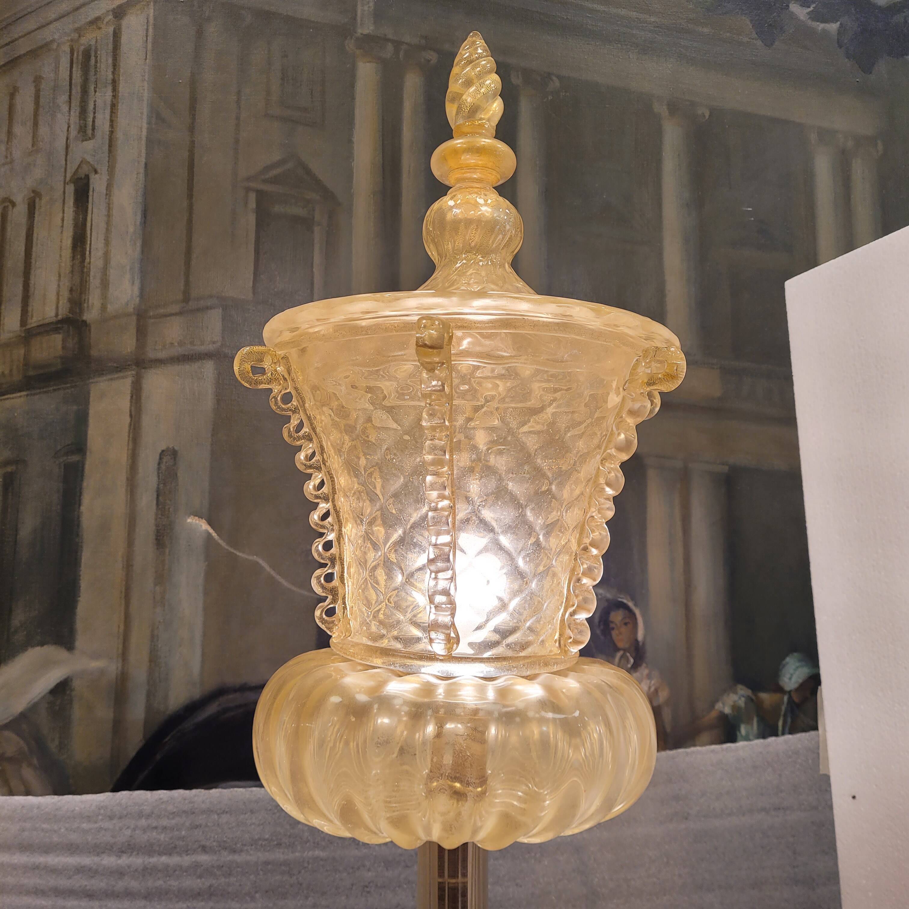 Magpie lamp, Murano crystal and gold powder, Barovier & Toso, 50's
