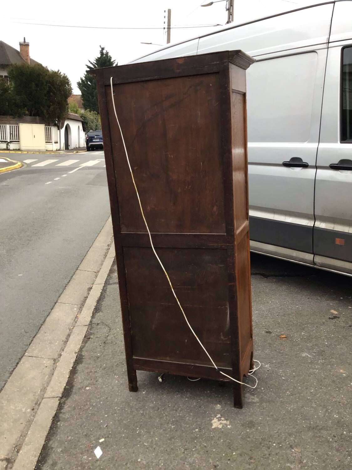 Antique French fruitwood bonnetiere armoire, 18th century