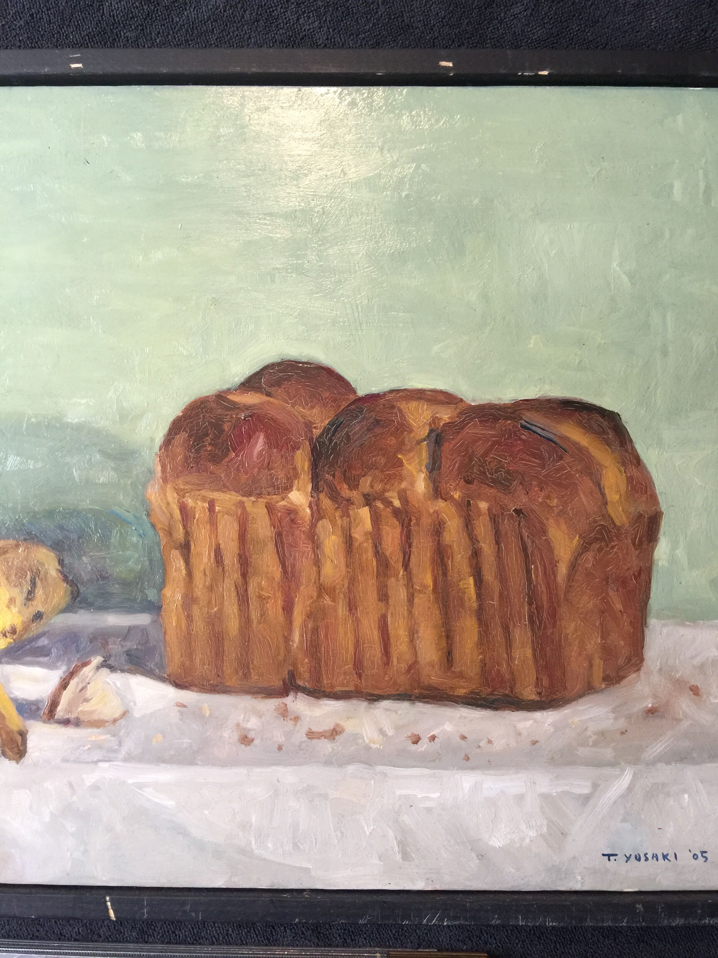 Oil on wood paper "Brioche and Banana" by "T. YOSAKI 05"