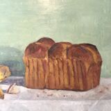 Oil on wood paper "Brioche and Banana" by "T. YOSAKI 05"