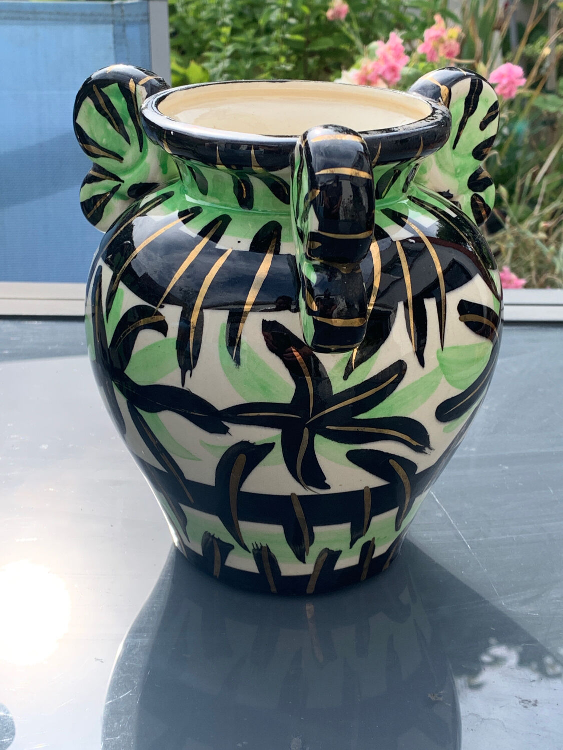 Pair of vases Vallauris decoration hand 561 signed