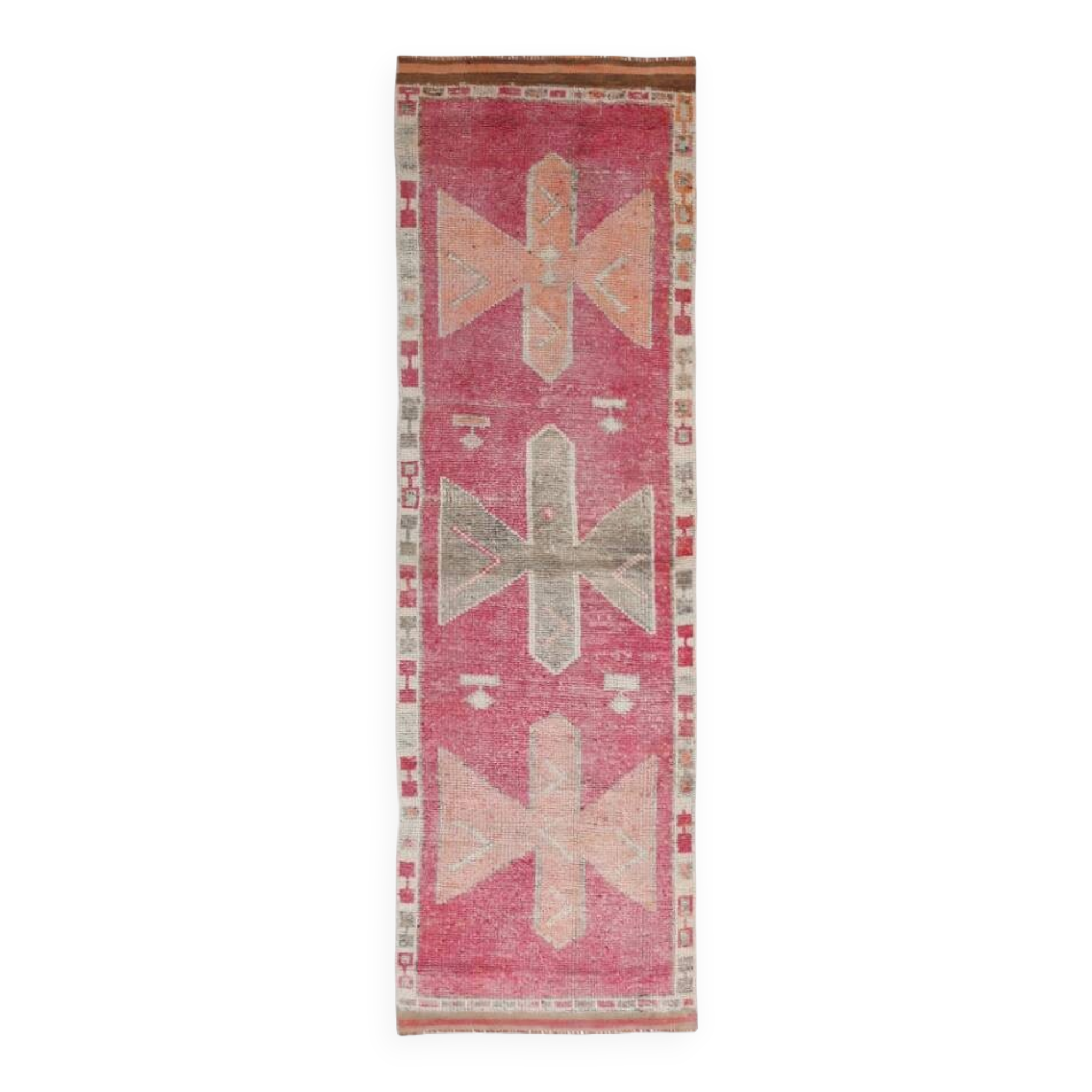 3x10 Faded Pink Handmade Orientel Runner, Decorative Hall Rug, 92x307Cm