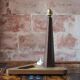 Art Deco lamp, table lamp, bedside lamp, conical wooden lamp with triangular base, 40s.