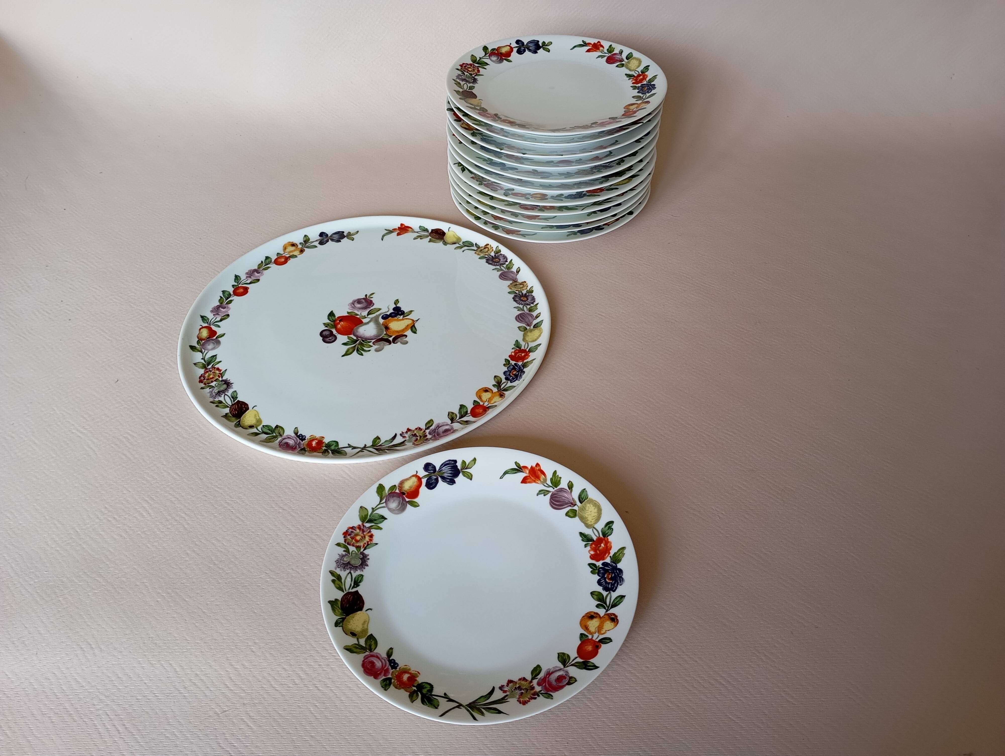 Dish & 12 dessert plates Porcelain of Paris "The Four Seasons"