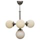 Czechoslovak Art Deco nickel chandelier with five opaline glass globes