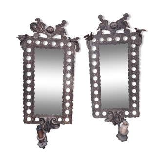Paire d'appliques miroir en bronze