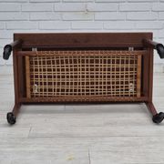 1970s, Danish side table, original very good condition, teak wood, rattan.
